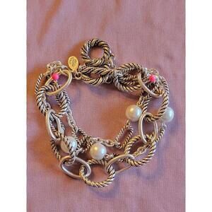 Premier Designs Silver Chunky Chain Faux Pearl Bracelet